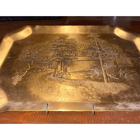 Wendell August Bronze Decorative Tray Handmade Forge Rustic Scenic 12 by 9 - Picture 7 of 10